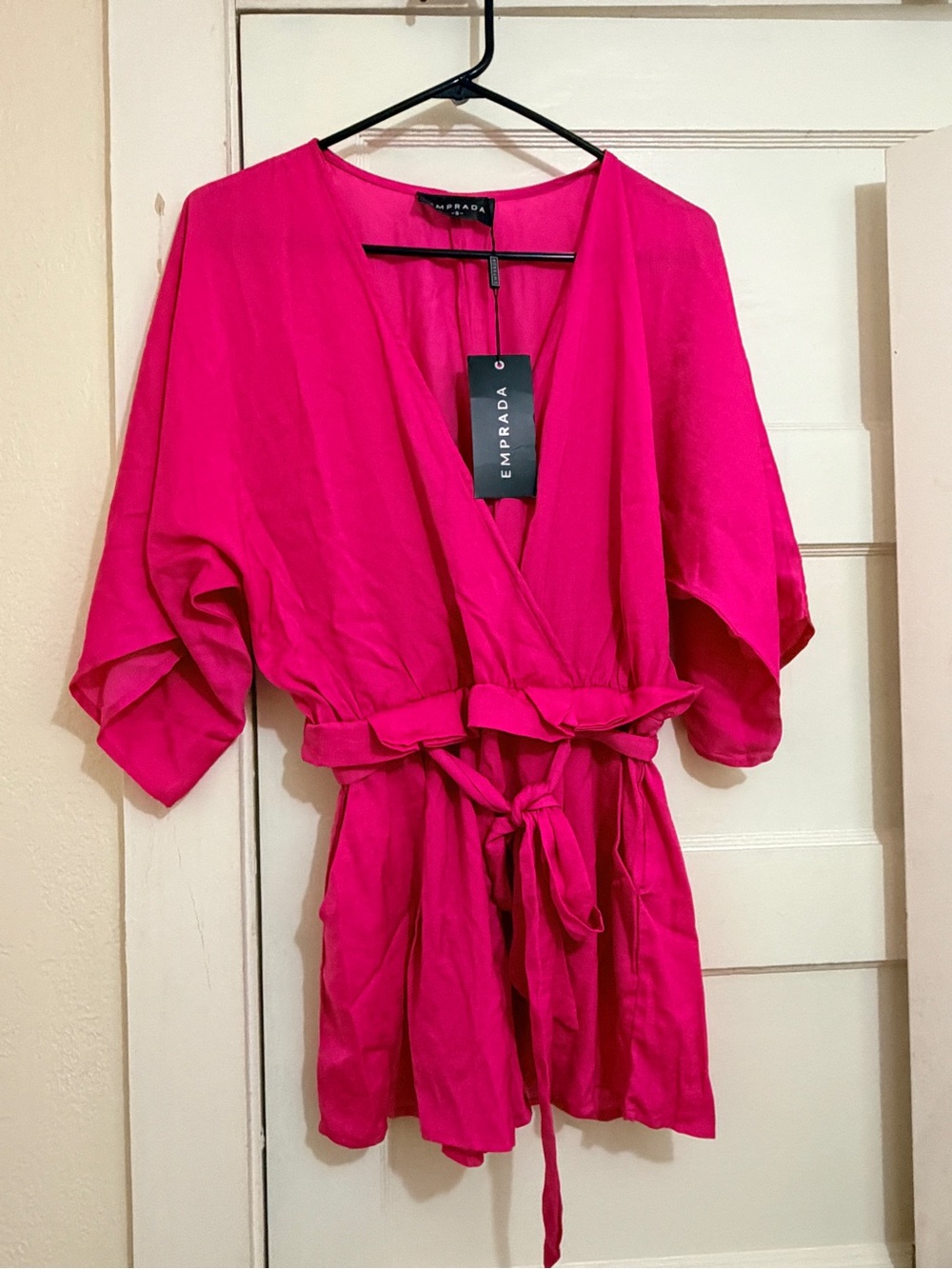Emprada Hot Pink Wrap Romper with Tie Waist